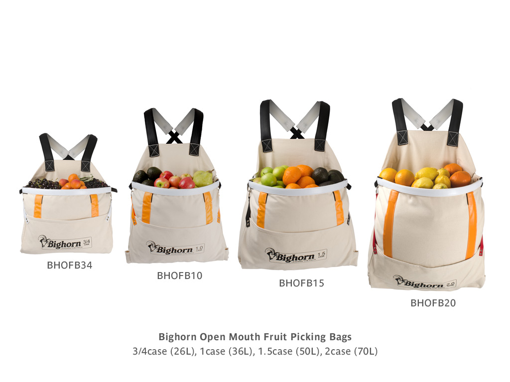 Bighorn Open Mouth Fruit Picking Bag Range - 3/1 case, 1 case, 1.5 case, 2 case
